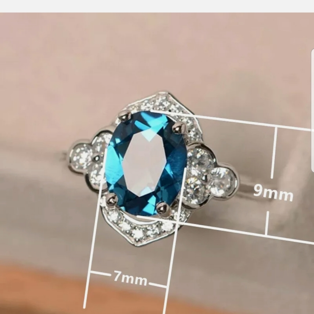 New sterling silver stamped blue Aquamarine ring - Picture 2 of 3